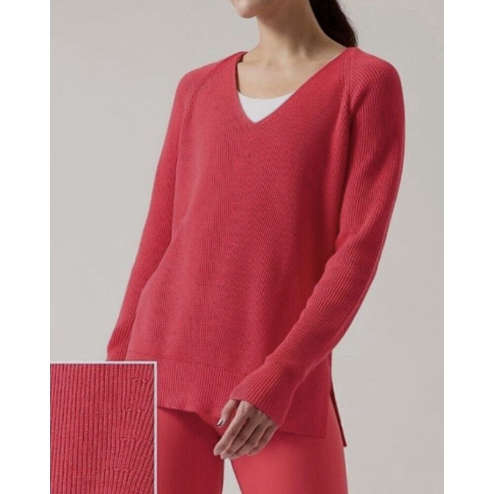 Athleta Hanover Merino Wool Blend V-Neck Sweater Long Sleeve Pink Size XL